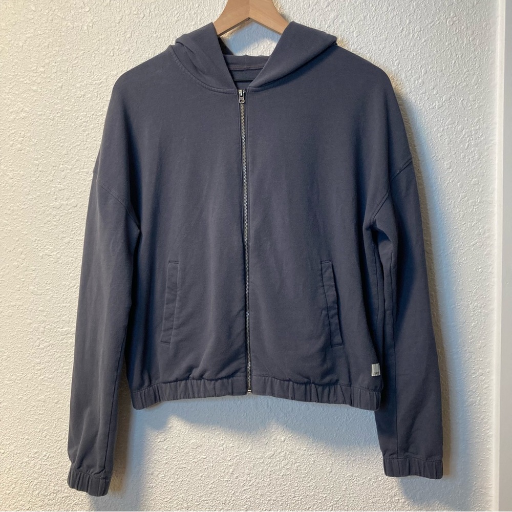 Vuori Laguna zip hoodie, azulejo, blue, cinched waist, welt pockets